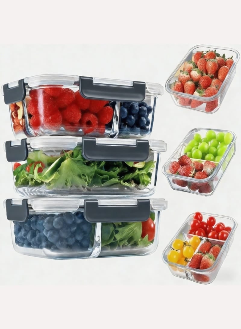 3‑Piece Glass Meal Prep Container Set – 35 oz 1/2/3‑Compartment Lunch Boxes with Airtight Lids | Oven, Freezer & Microwave Safe, Leak‑Proof Portion Control - Image 1
